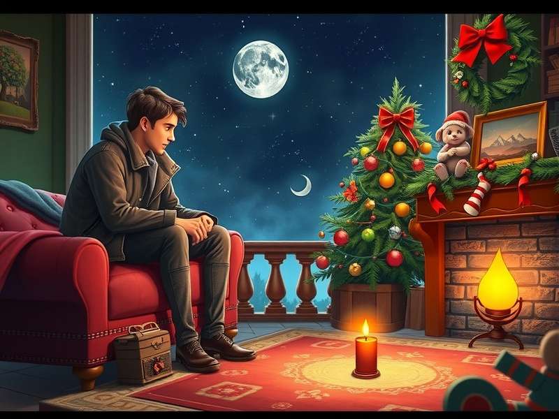 The Walton family gathered around the Christmas tree in their living room