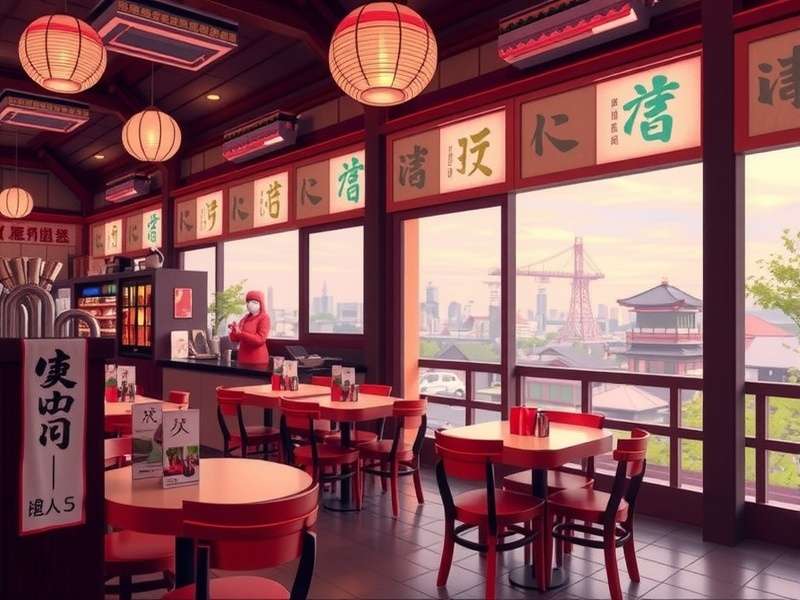 KAMI Game interface showing a serene Japanese restaurant with sushi counter and digital HUD