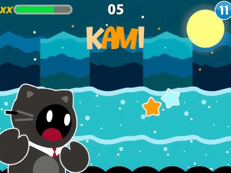 KAMI puzzle game showing colorful paper grid on a tablet screen