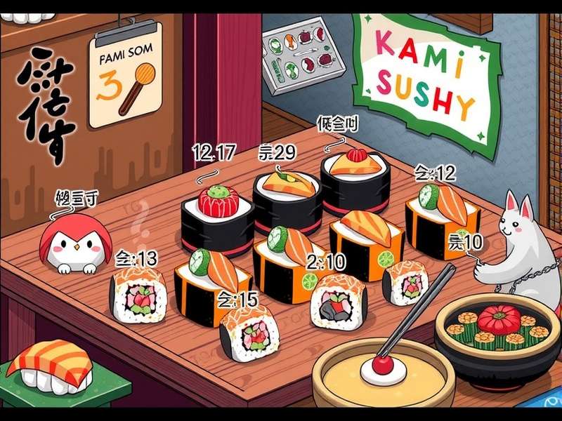 Artistic presentation of Kami Sushi with digital elements