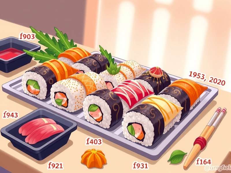 Sushi platter with KAMI game aesthetic — a fusion of culinary art and digital adventure