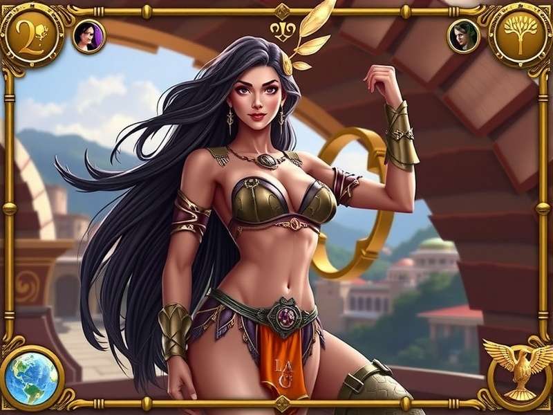 Athena Kami Nude — official KAMI game character art with divine armor and celestial backdrop